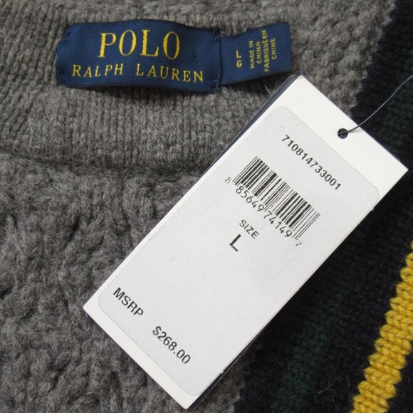 NWT Polo Ralph Lauren Embroidered Crown Cable Knit Cricket Sweater in Gray L - Picture 5 of 8